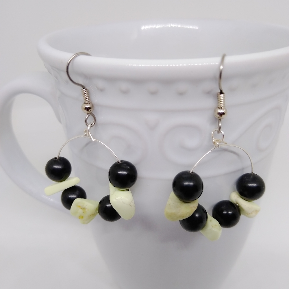 Black and White Gemstone Hoop earrings